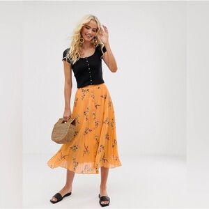 & Other Stories Floral Orange Midi Skirt